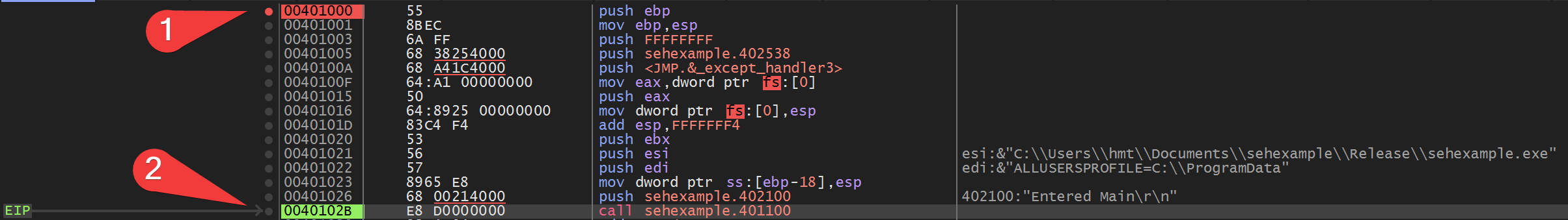 x96dbg initializing the SEH