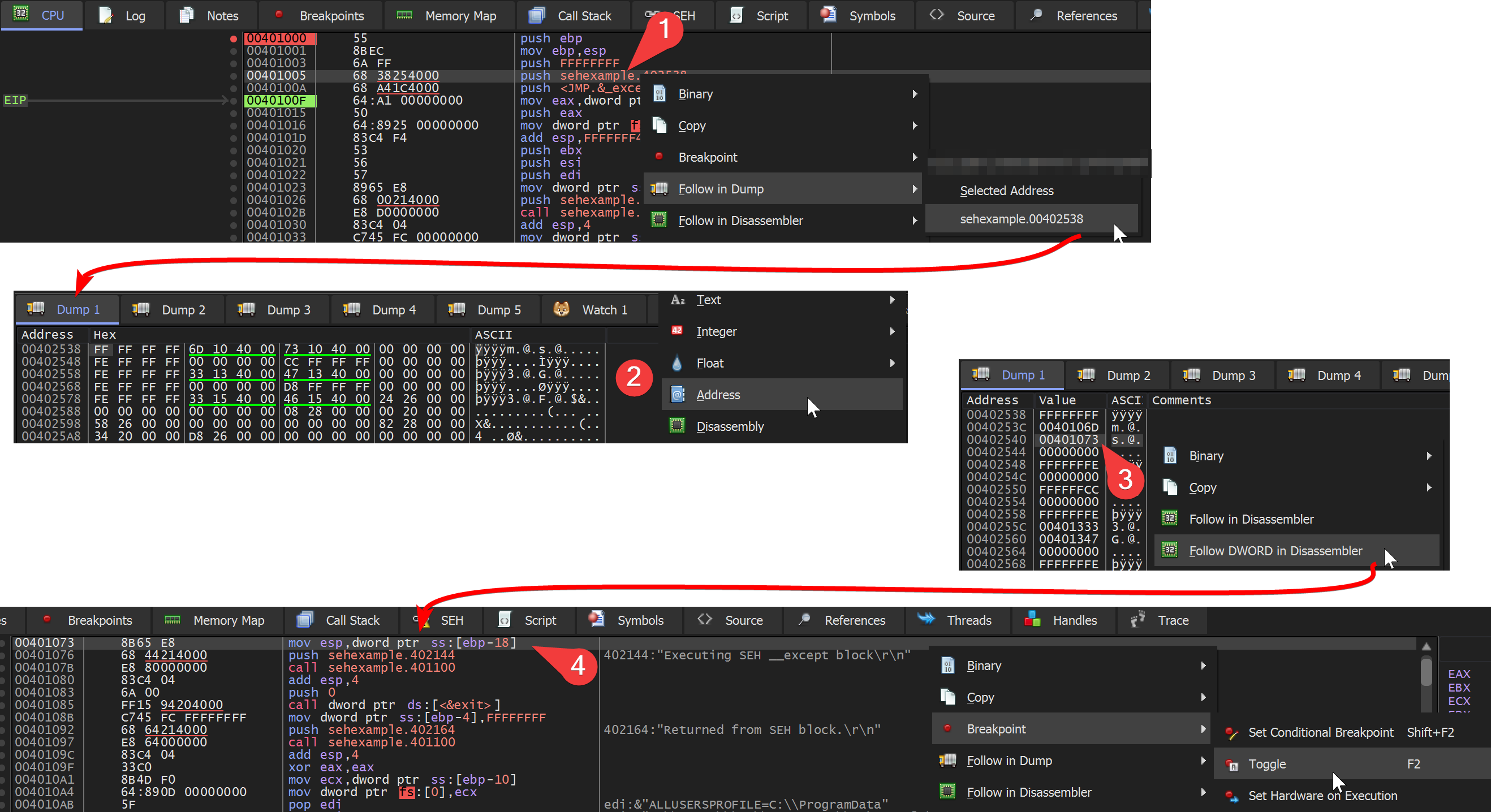 x96dbg breaking on the scopetable handlerfunc
